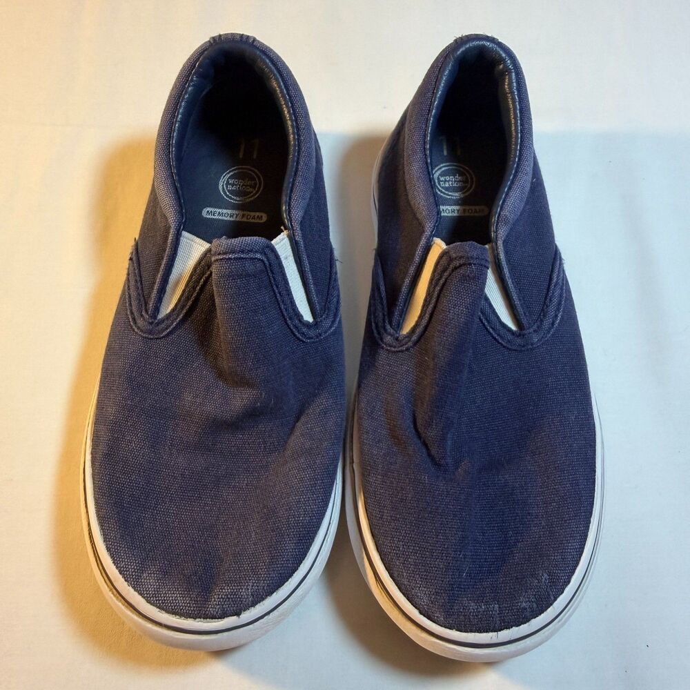 Wonder Nation Size 11 Kids Slip On Sneakers Blue Canvas Cushion Memory Foam Shoe